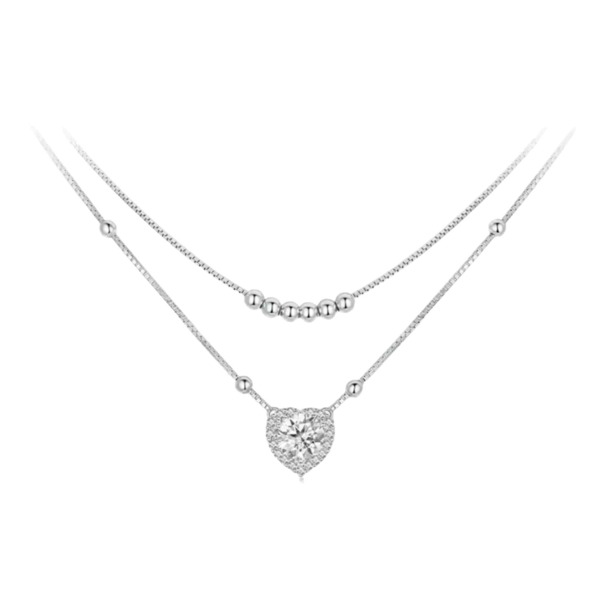 Collana doppia con cuore con moissanite a cuore