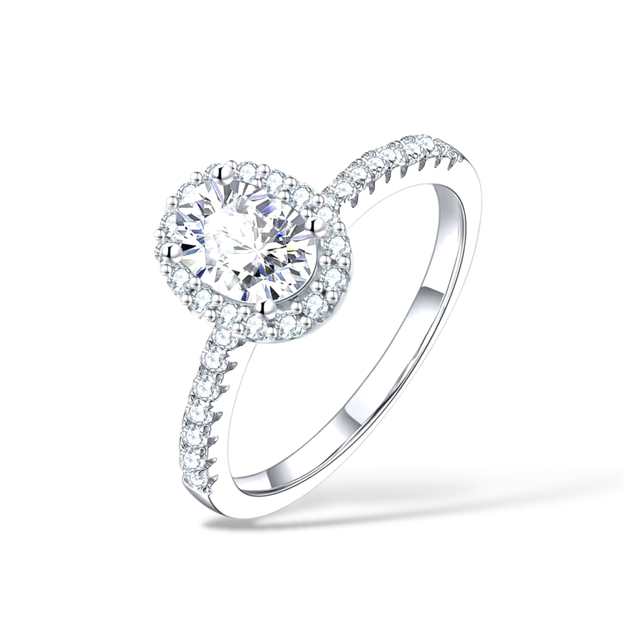 Anello solitario ovale halo con moissaniti luminose