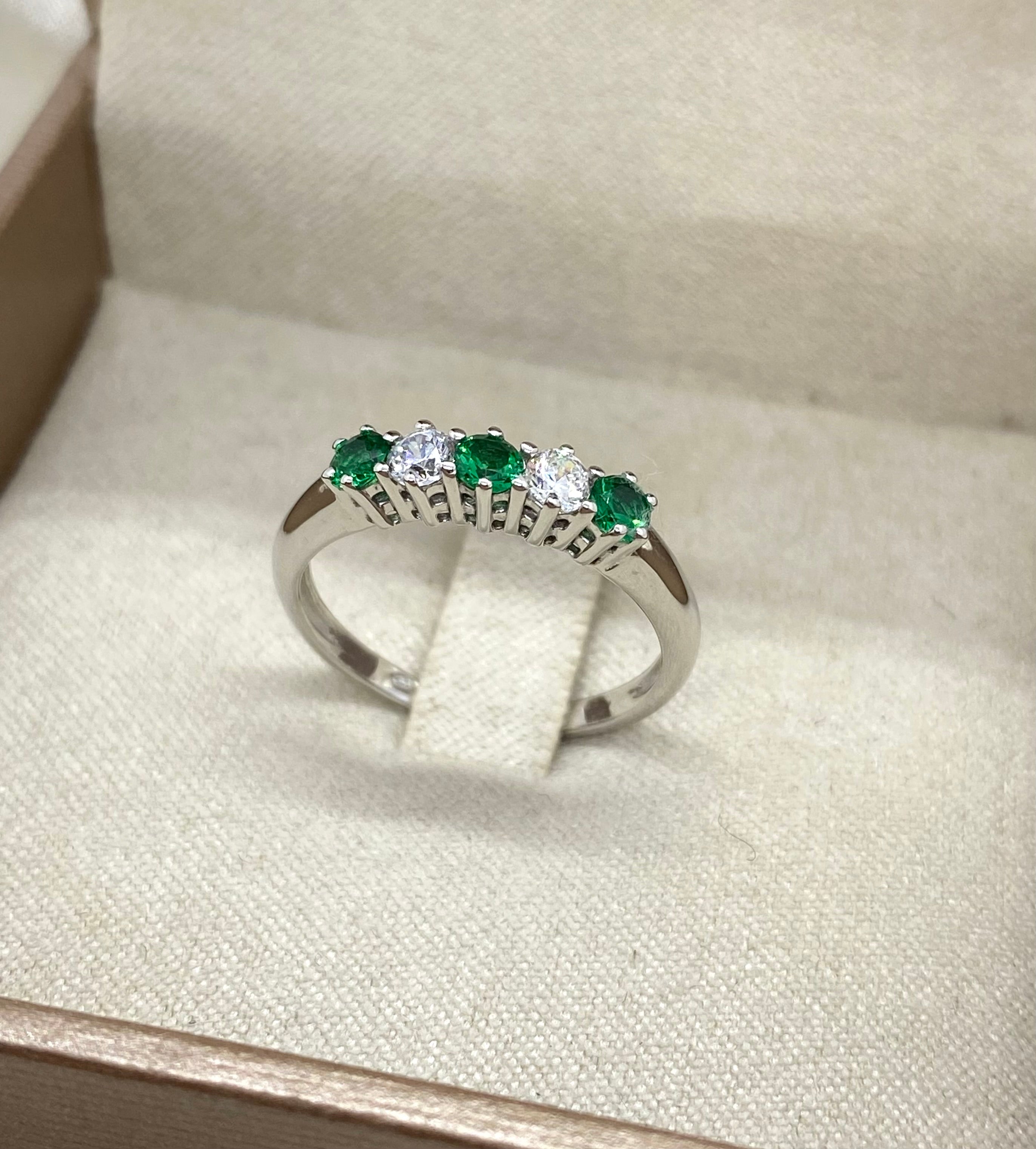 Anello semi Veretta verde smeraldo alternata - Shine Gioielli