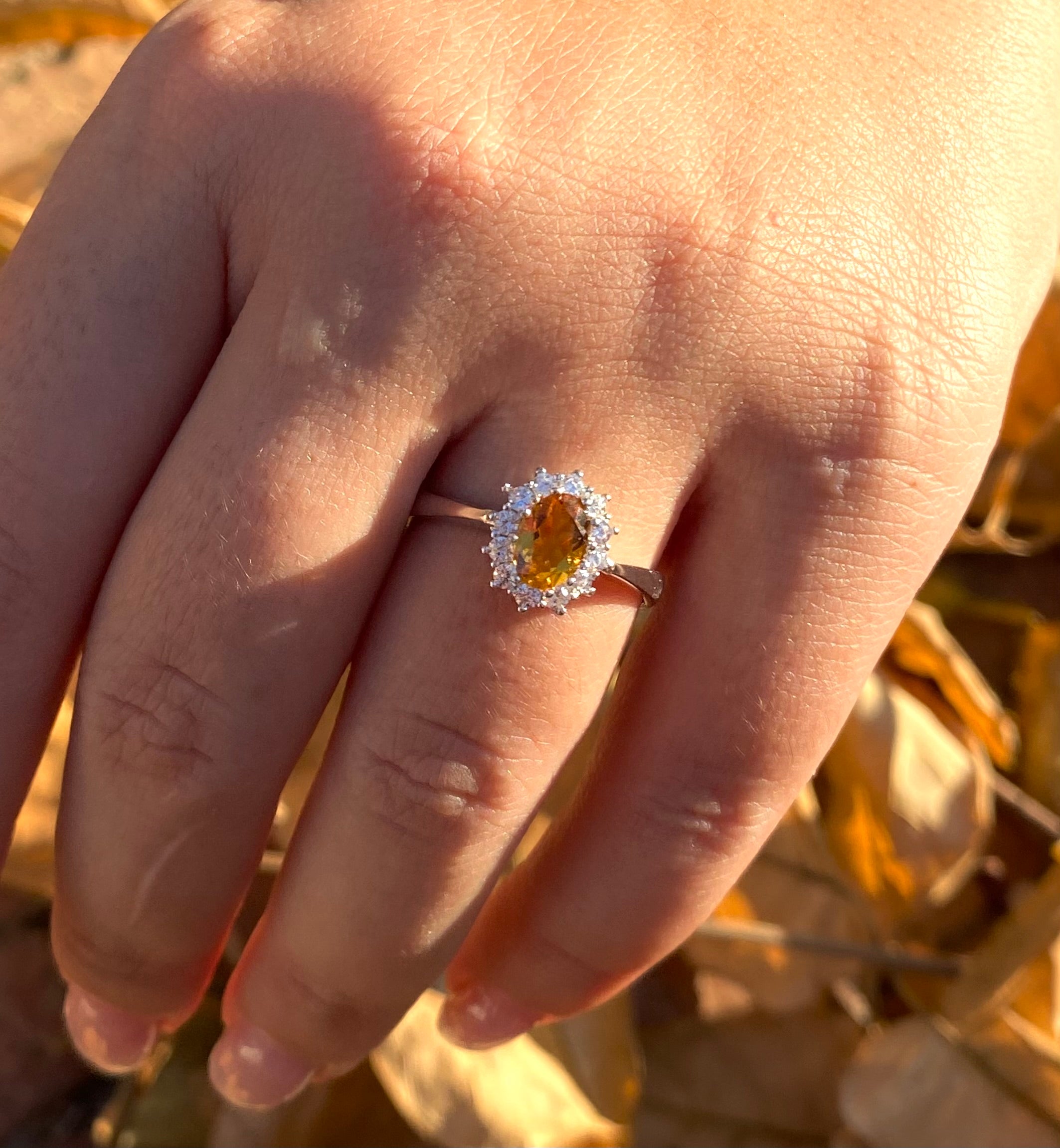 Sparkling brown quartz oval ring
