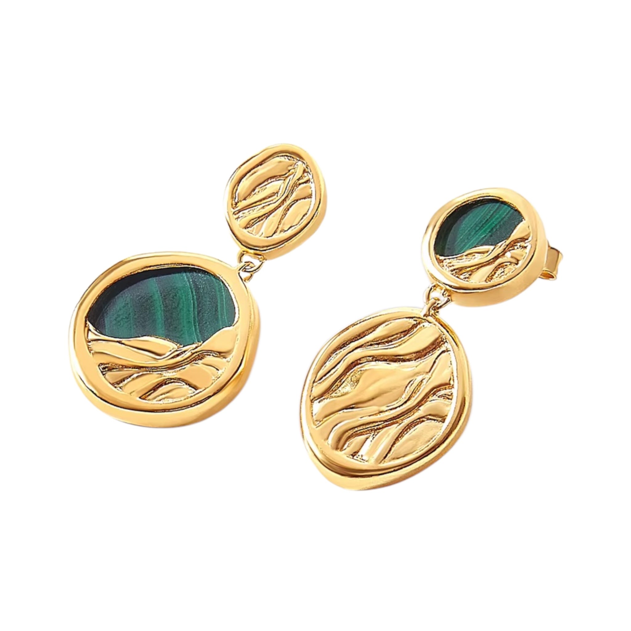 Orecchini malachite con effetto martellato