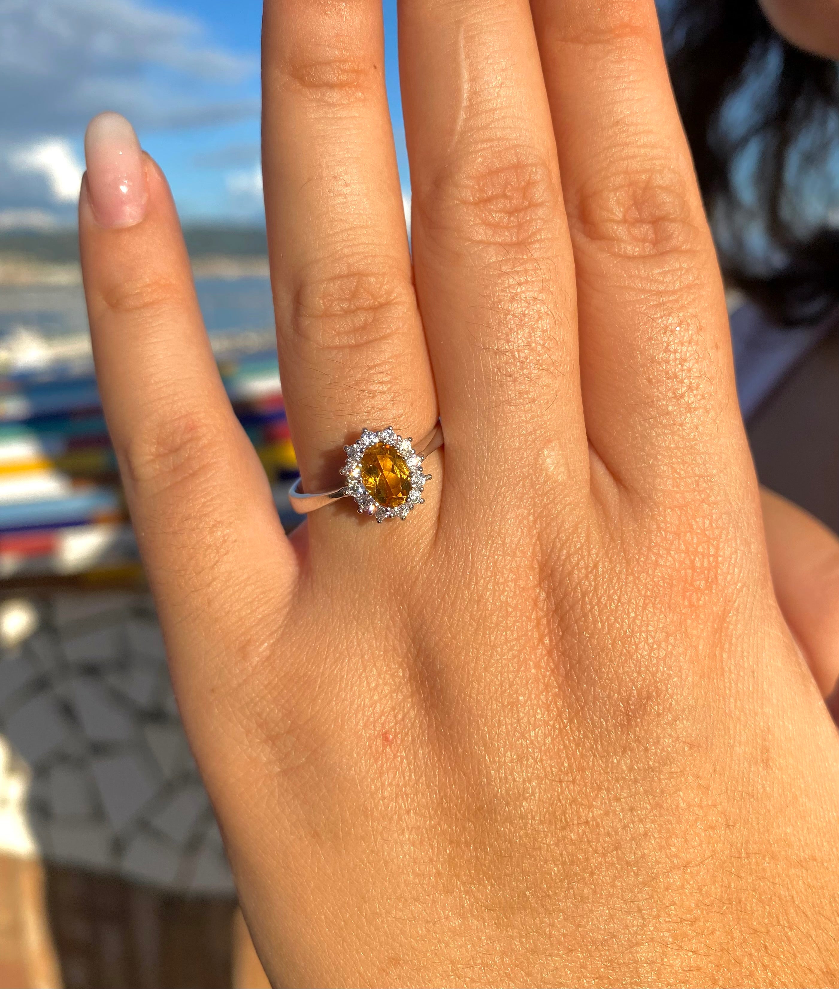 Sparkling brown quartz oval ring
