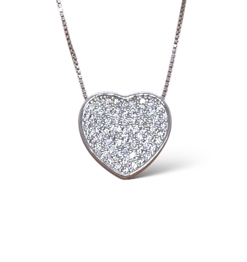 Collana a cuore full pavé con catena passante - Shine Gioielli
