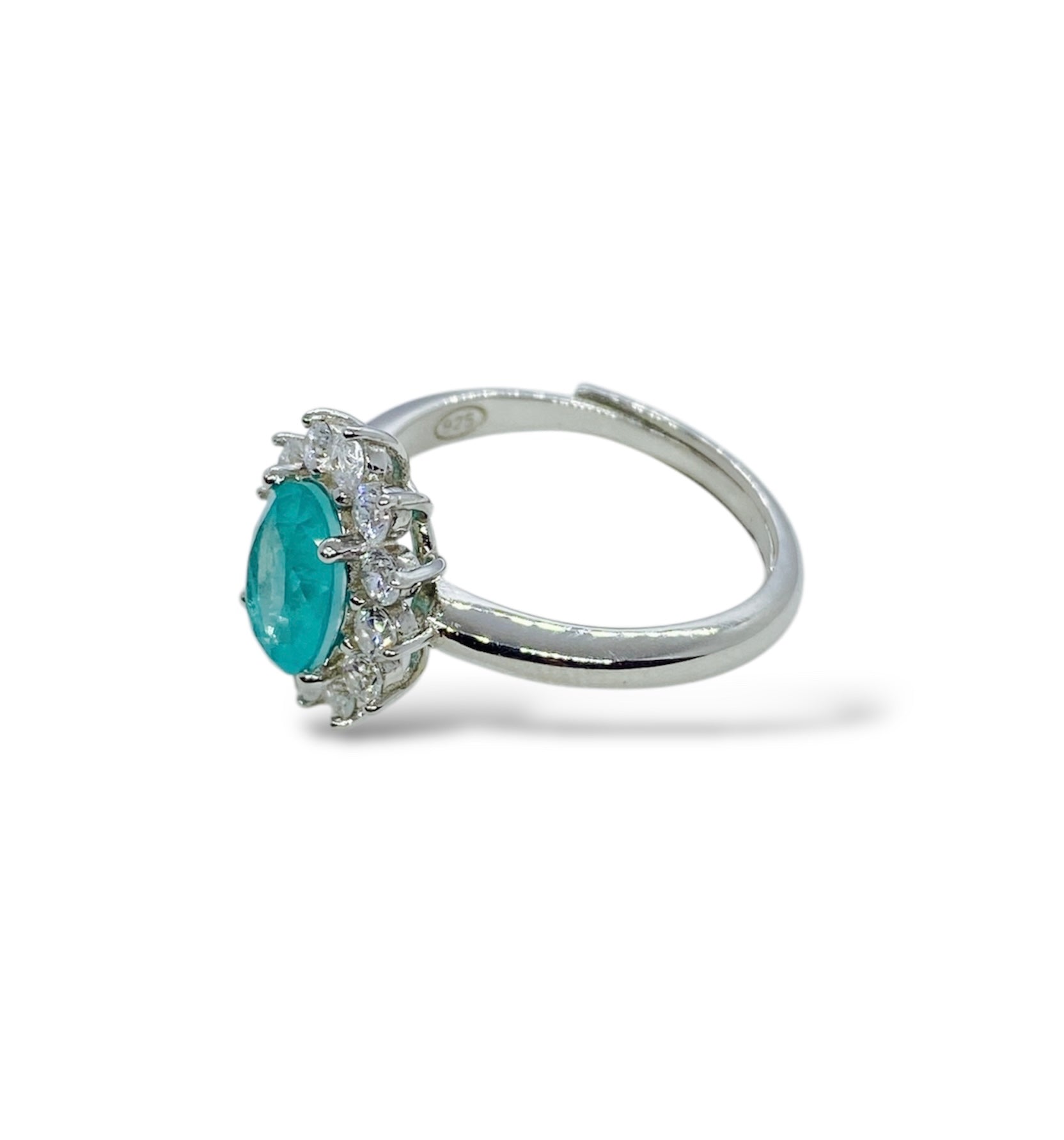 Synthetic Paraiba ring with adjustable size