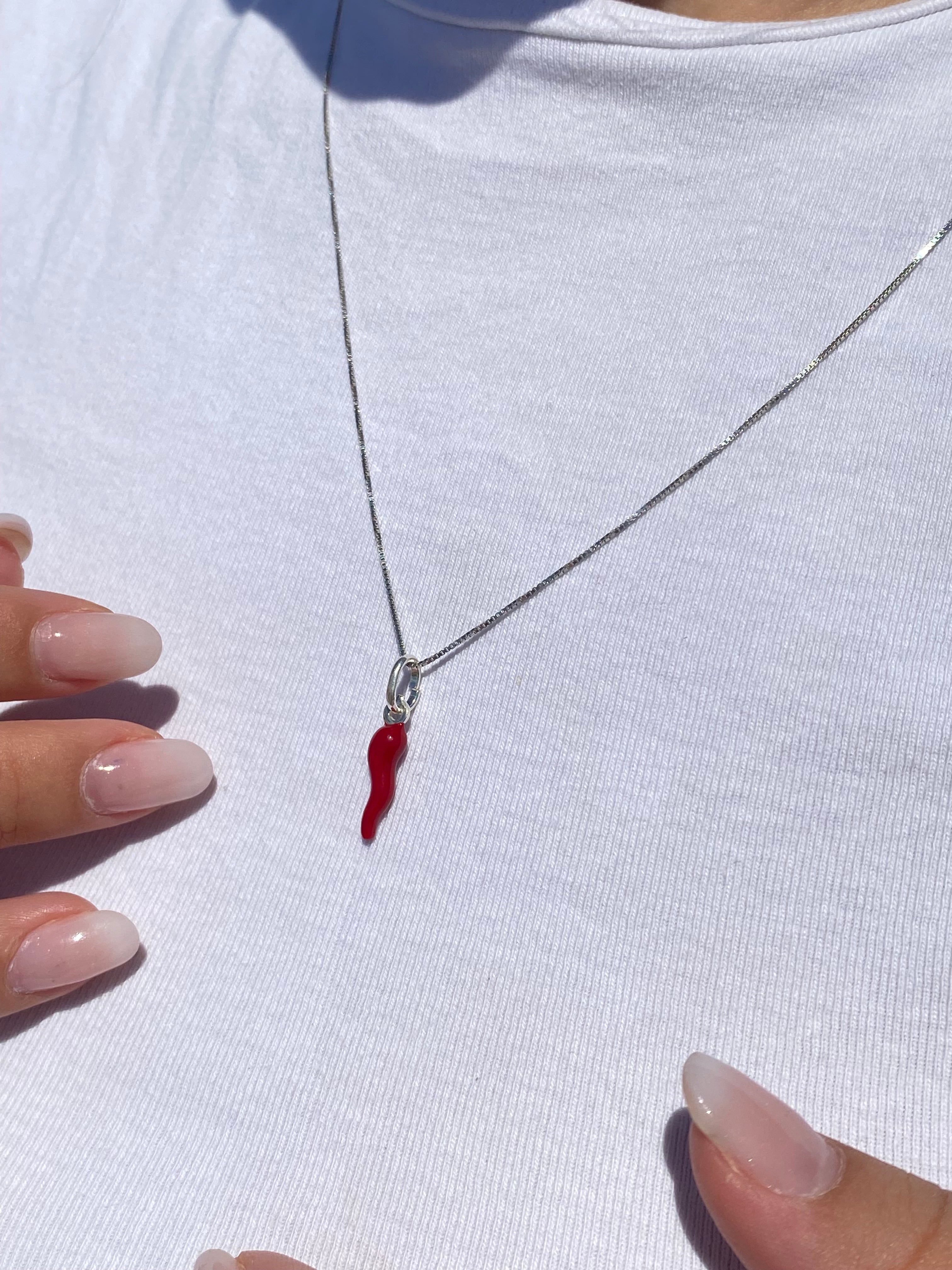 Red Enameled Lucky Horn Necklace