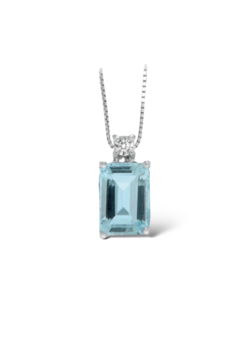 COLLANA ACQUAMARINA ORO BIANCO 18KT CT.0,60 CON DIAMANTE 0,02CT - Shine Gioielli