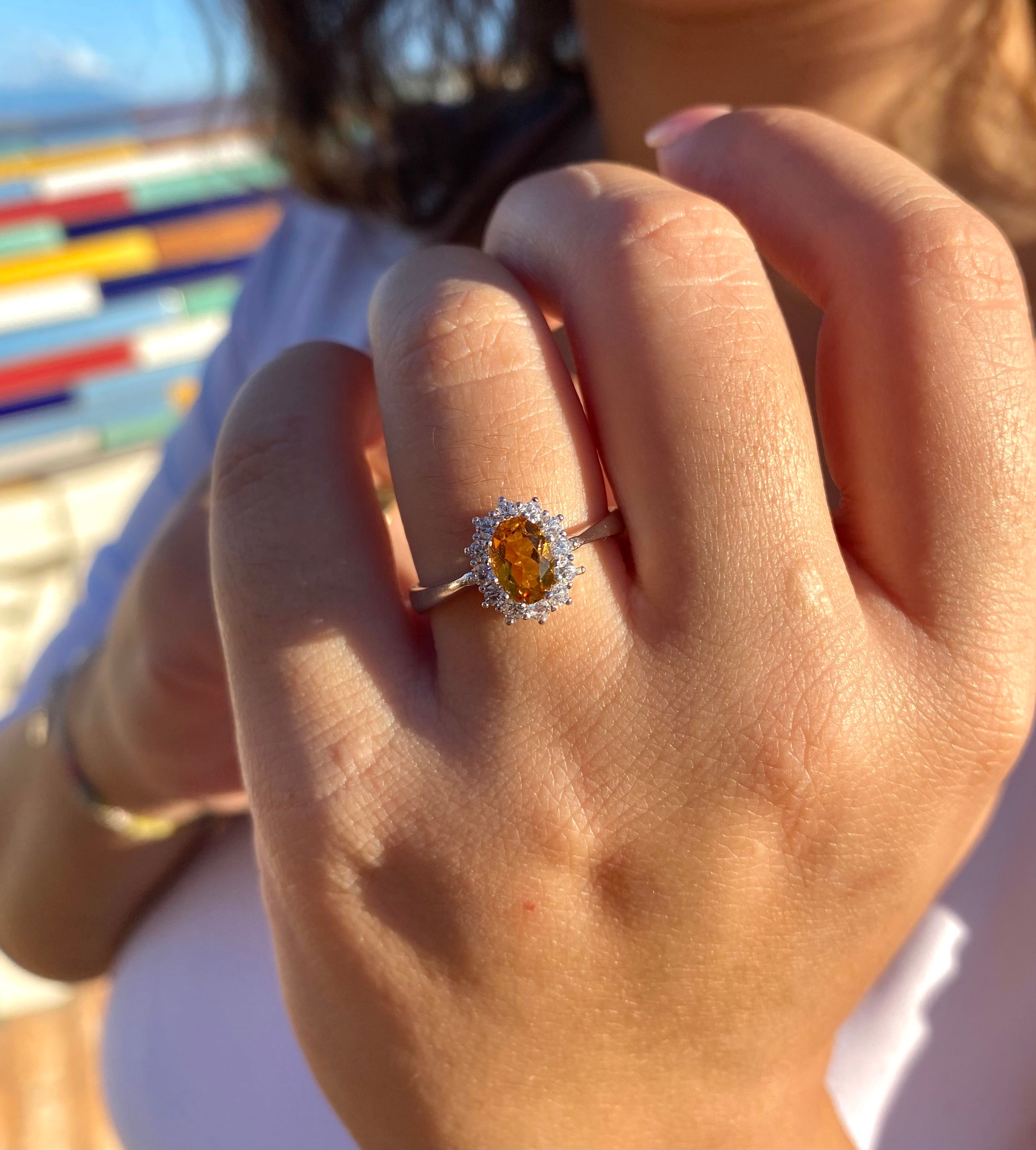 Sparkling brown quartz oval ring