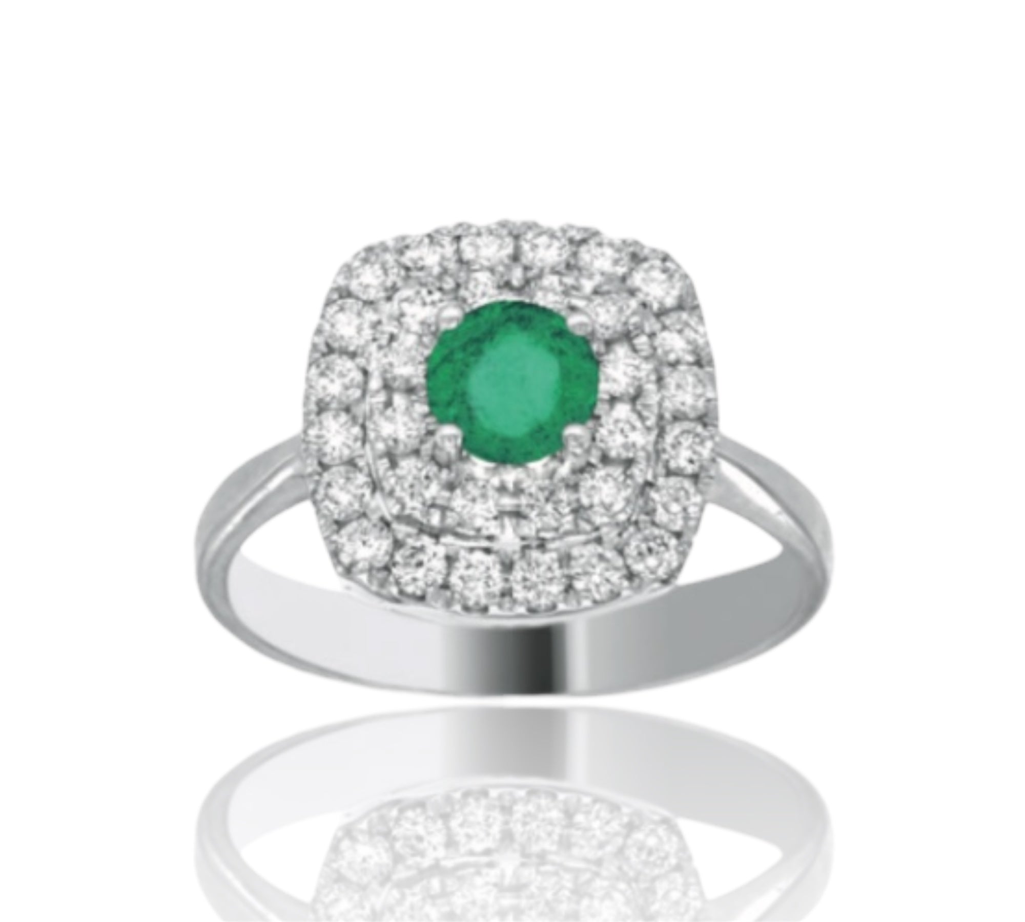 ANELLO IN ORO BIANCO 18KT CON SMERALDO NATURALE DA0,40CT E DIAMANTI CT 0.50 G COLOR PUREZZA VS