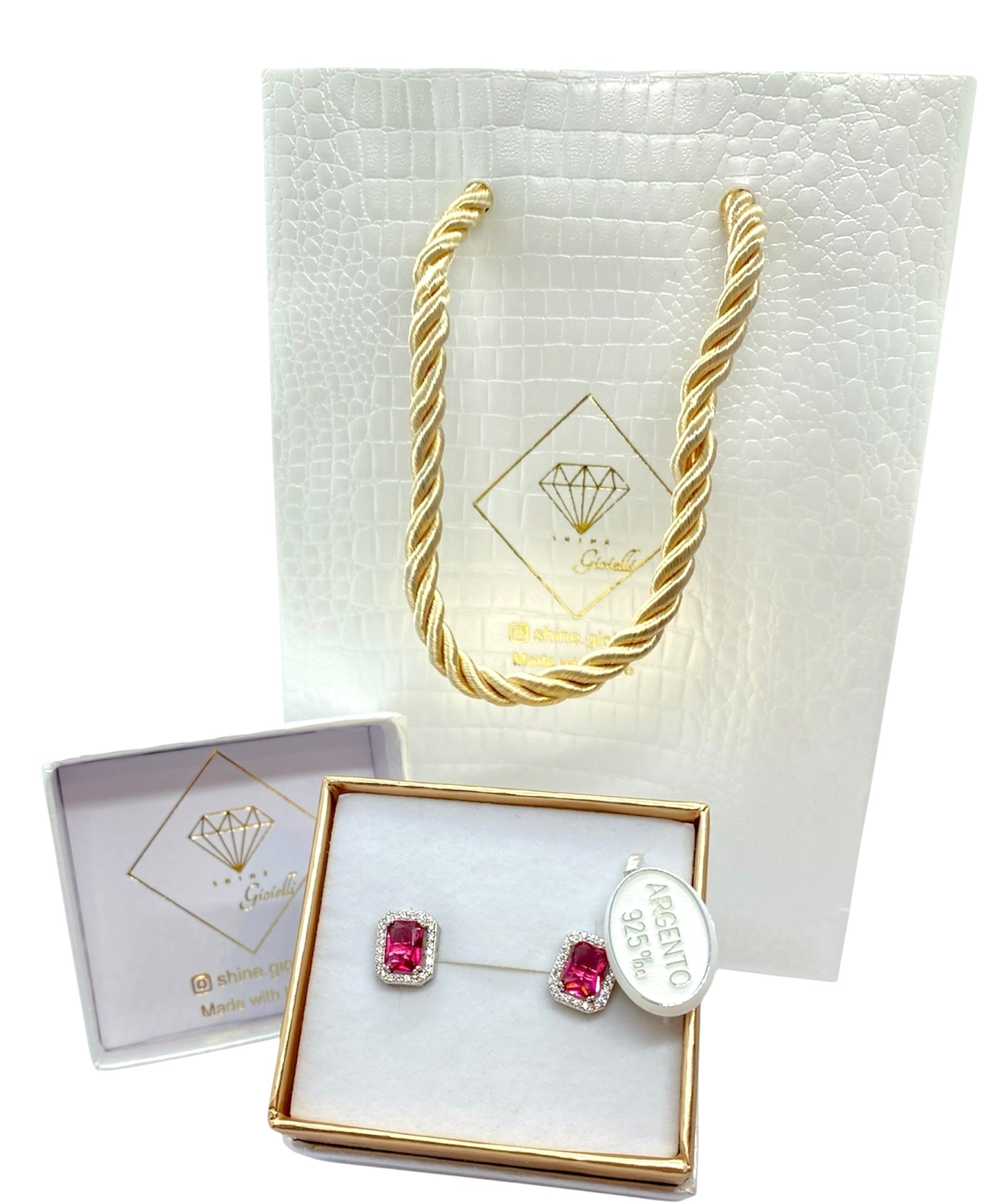 Orecchini baguette rosso rubino - Shine Gioielli