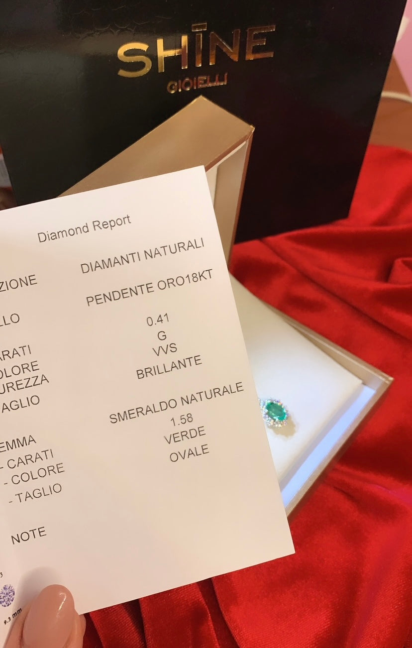 COLLANA IN ORO BIANCO CON SMERALDO 1.58CT E DIAMANTI CT O.41 G VVS. - Shine Gioielli