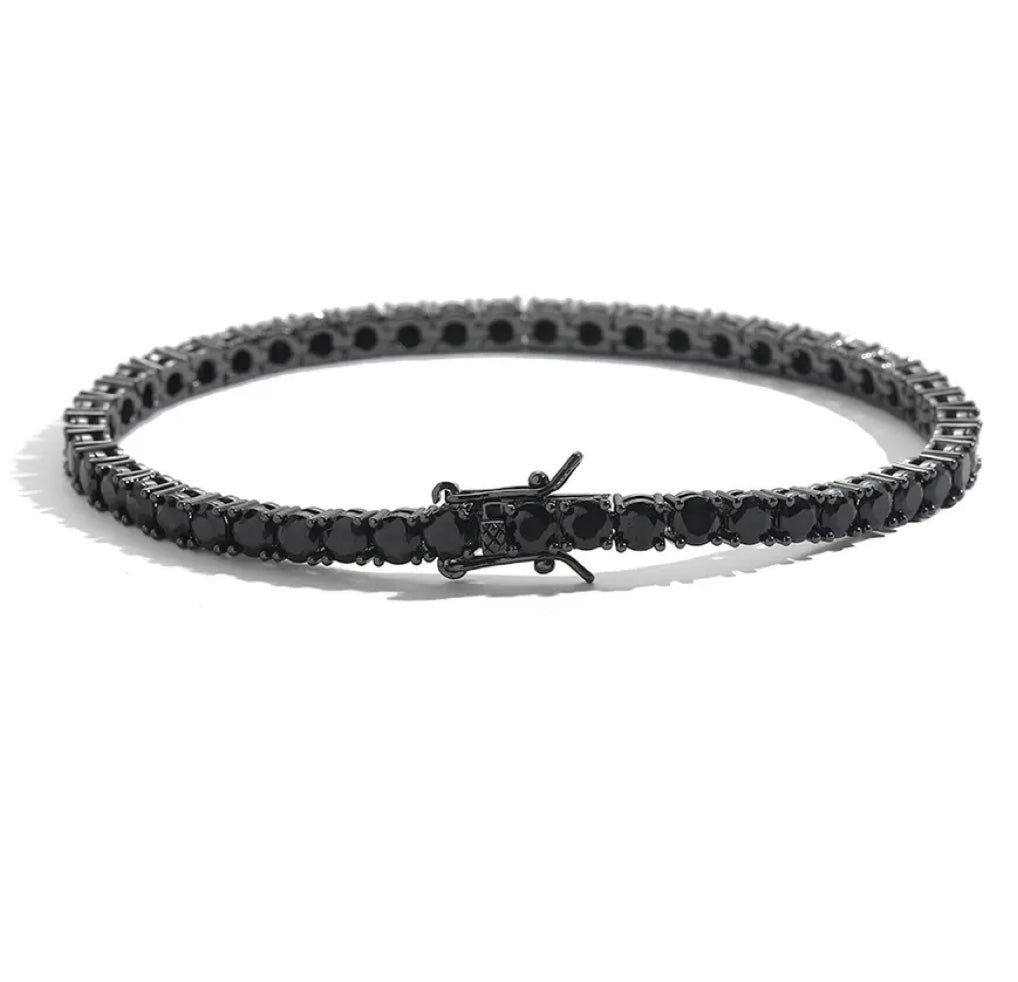 Bracciale tennis pietre scintillanti nere con bagno rodio nero