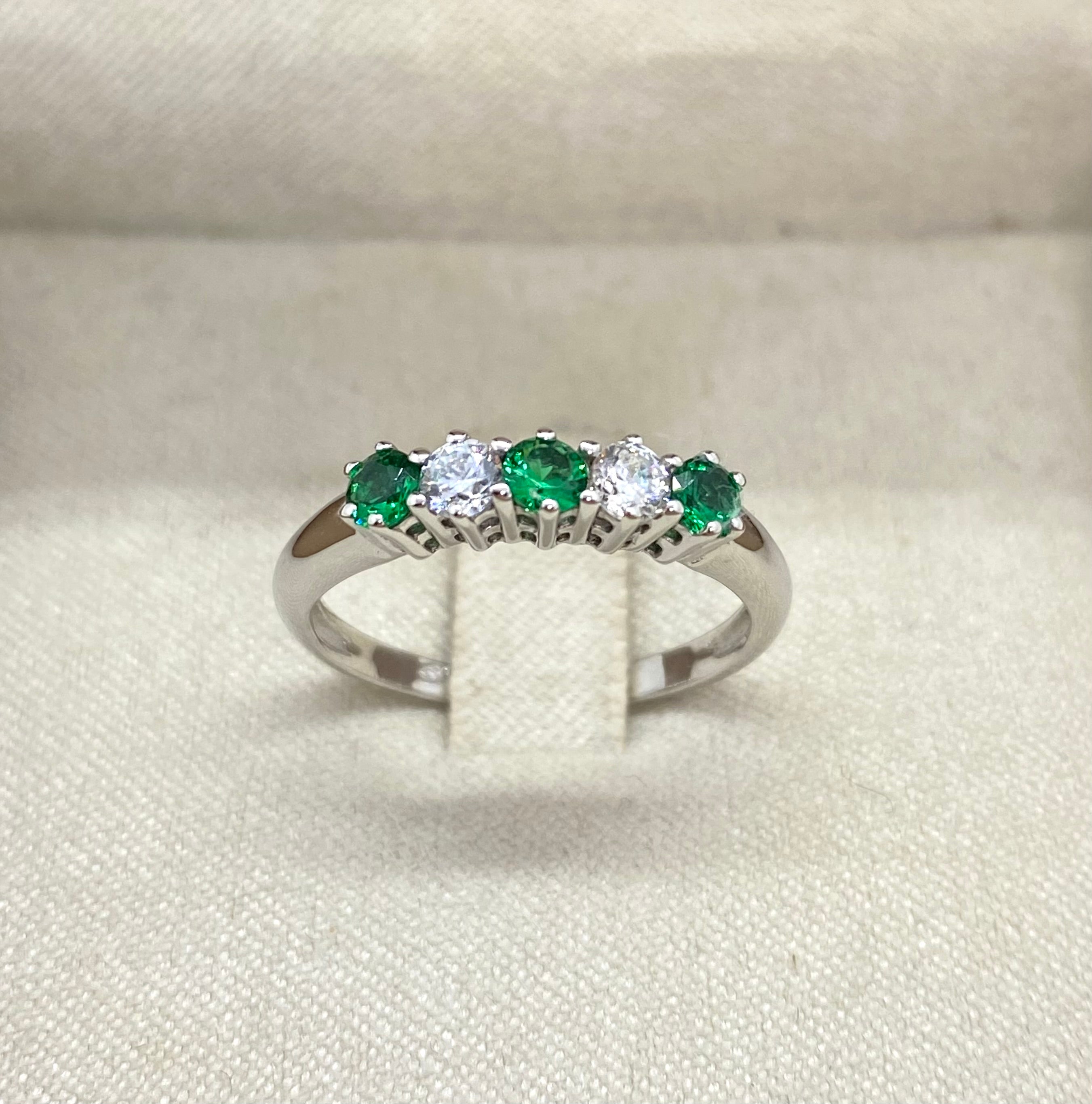 Anello semi Veretta verde smeraldo alternata - Shine Gioielli