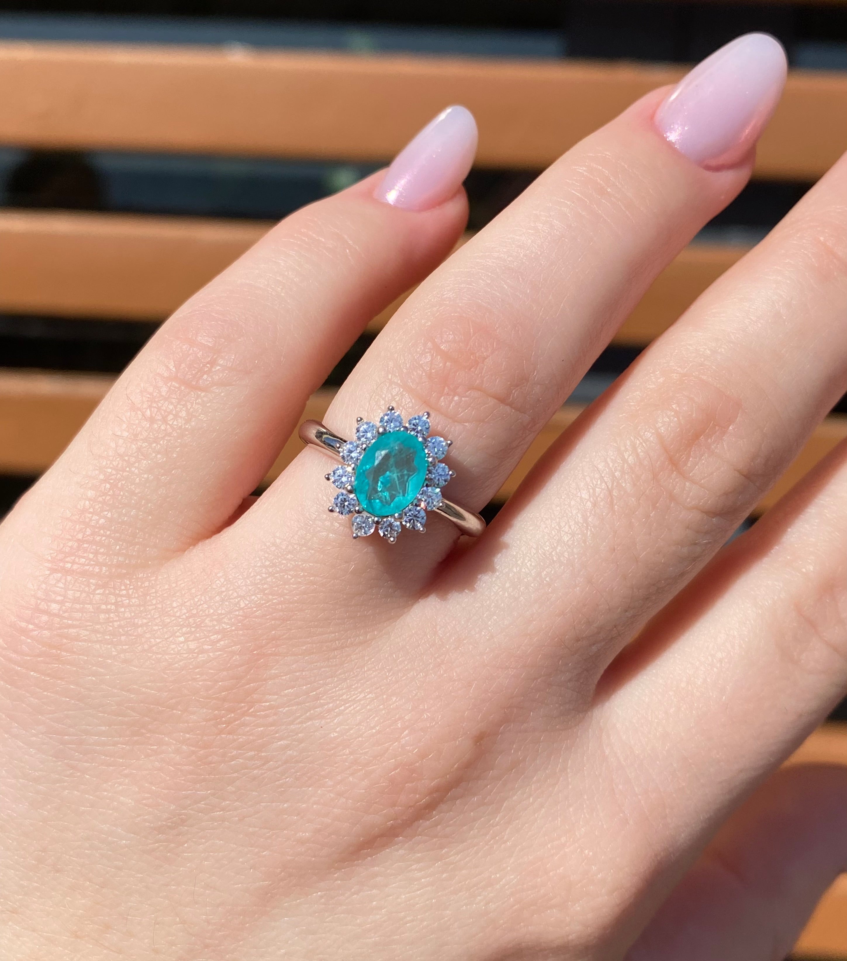 Synthetic Paraiba ring with adjustable size