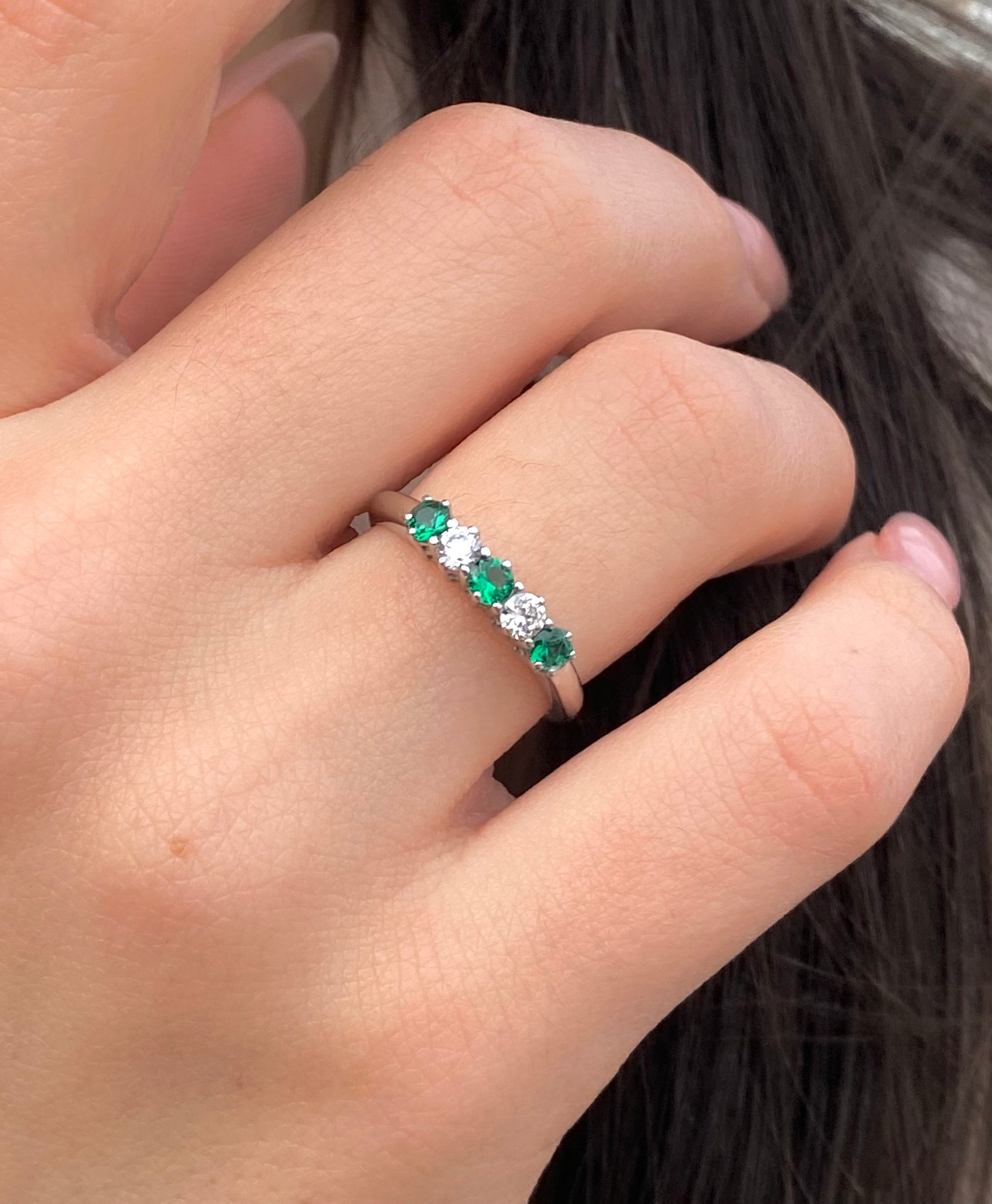 Anello semi Veretta verde smeraldo alternata - Shine Gioielli