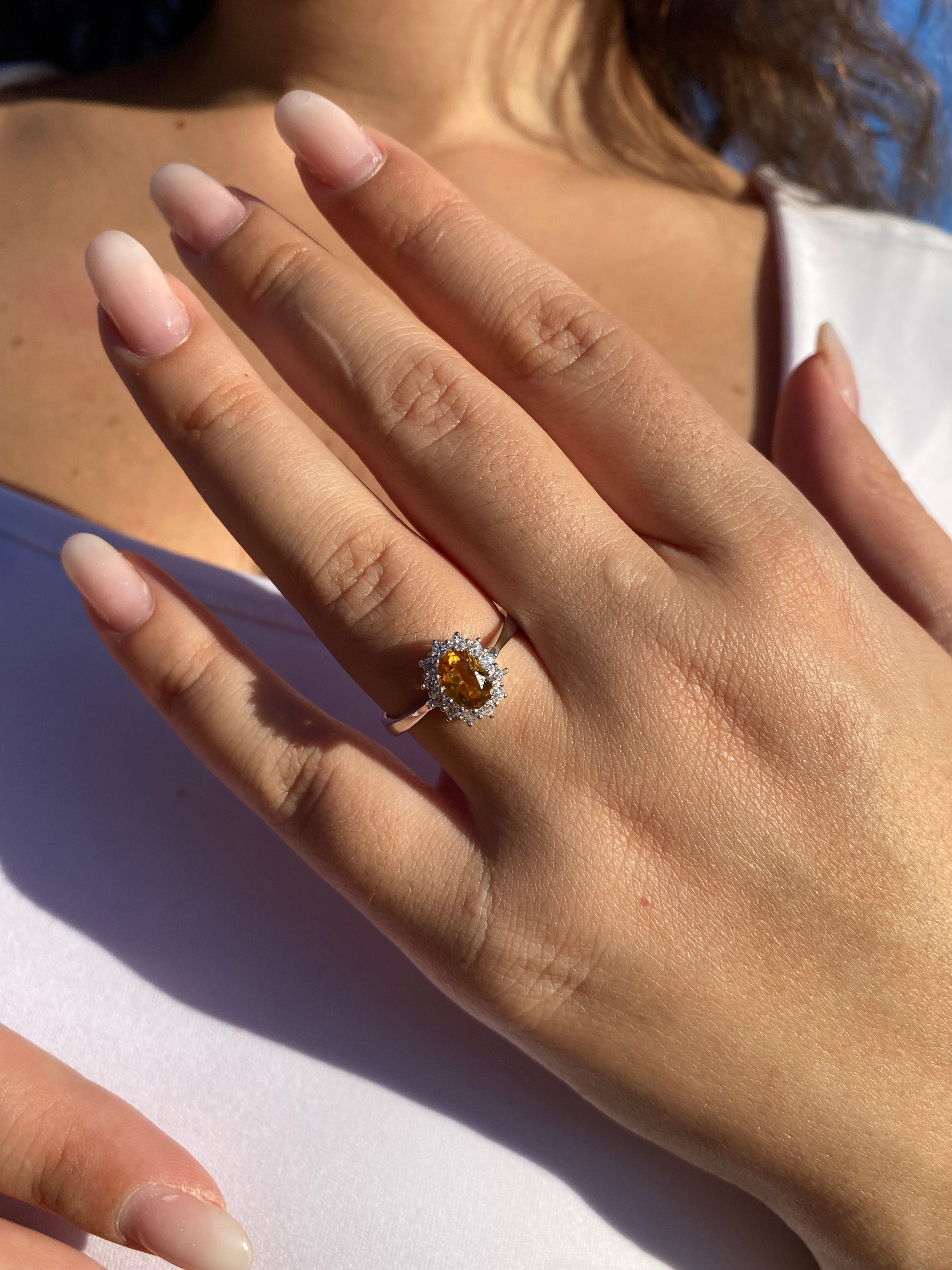 Sparkling brown quartz oval ring