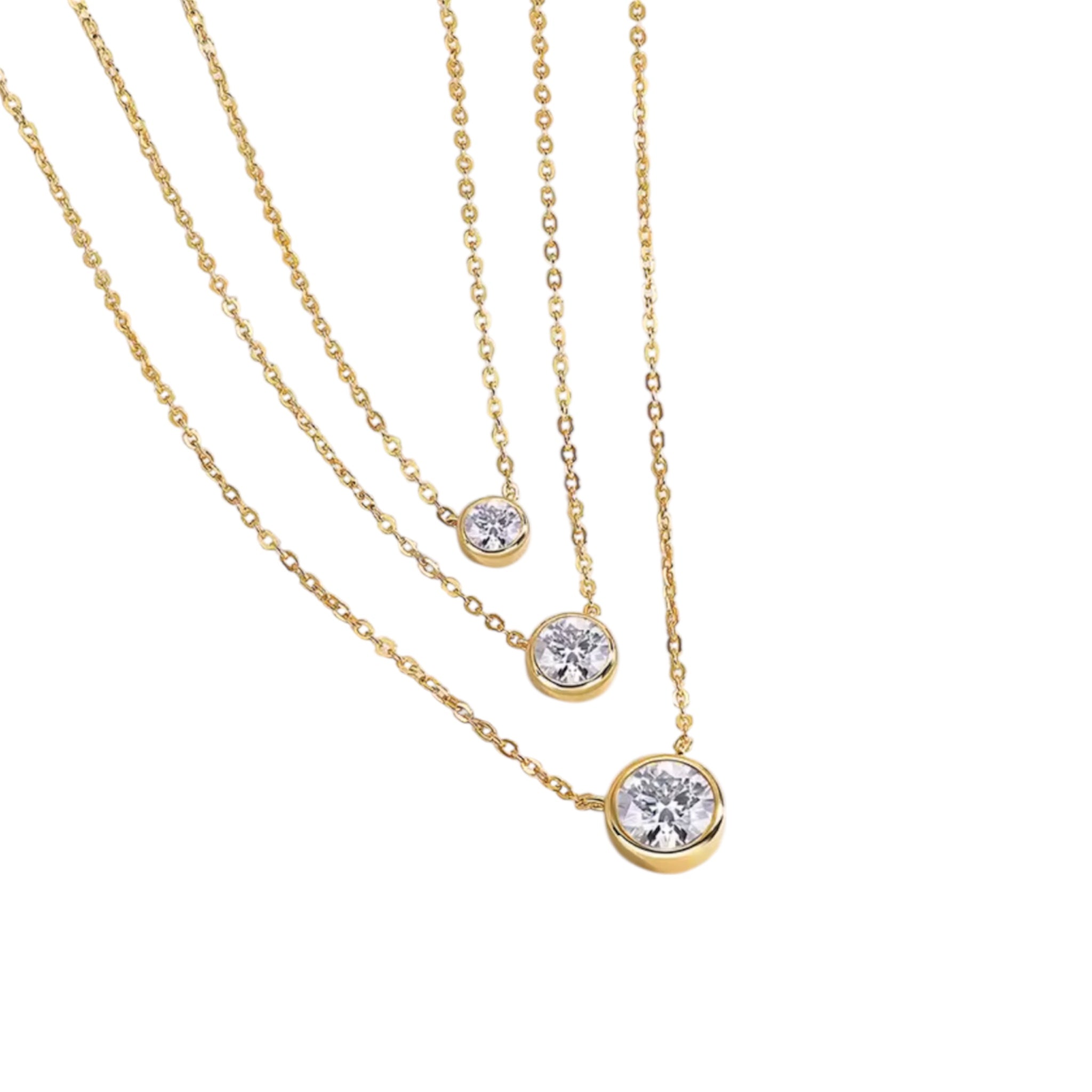 Tris di collane con punto luce a cipollina