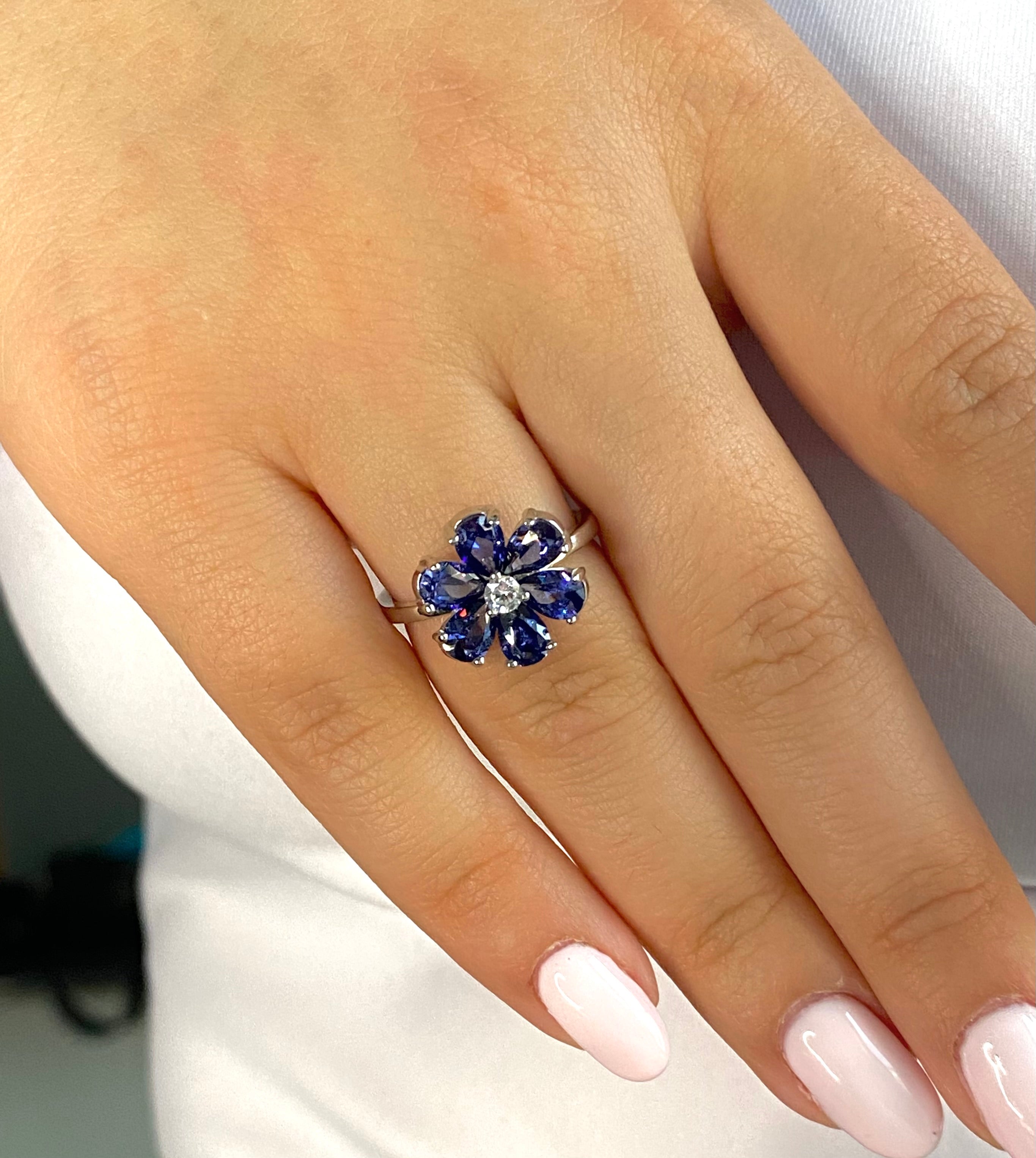 Anello petali blu luccicanti - Shine Gioielli