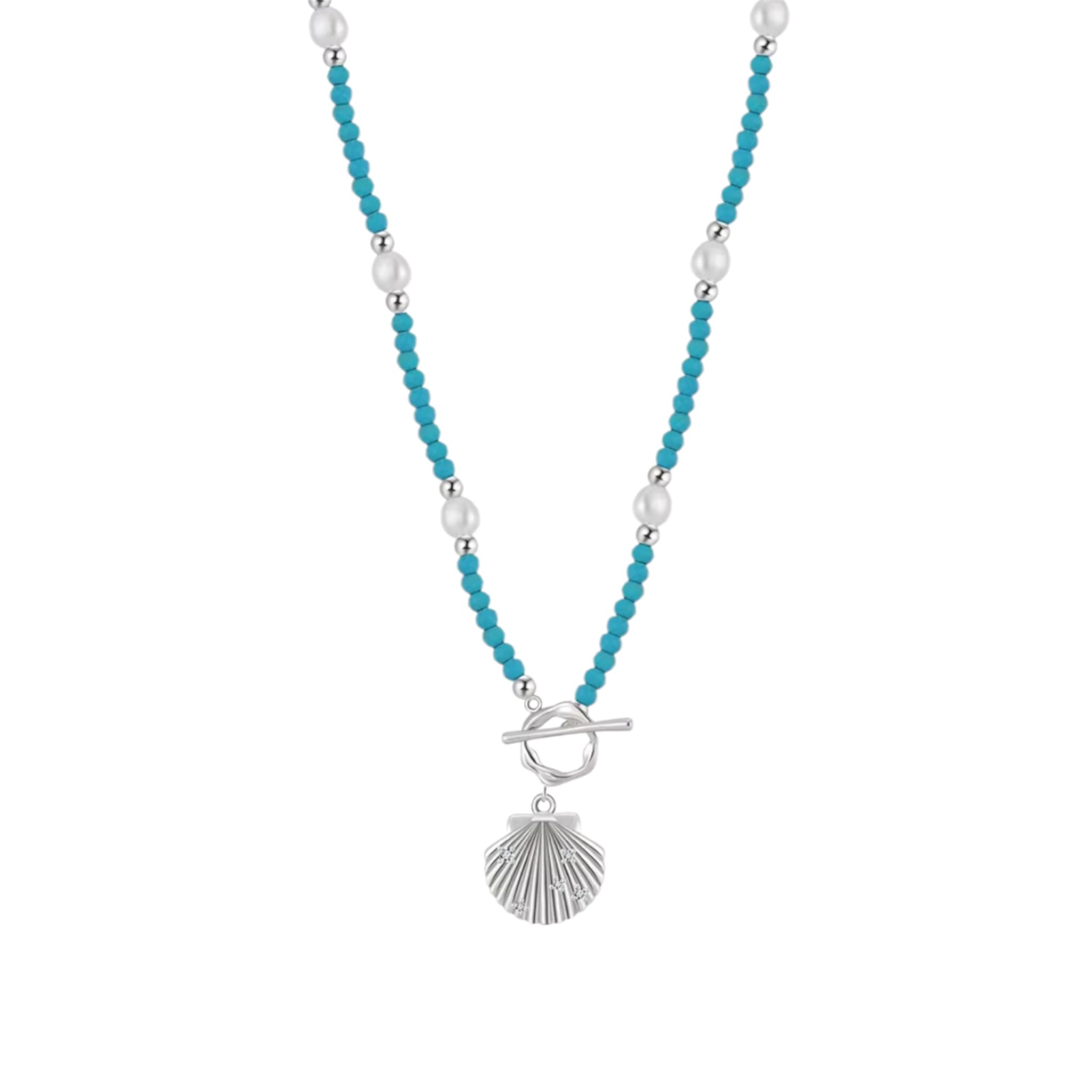 Collana con pasta di turchese e perle con conchiglia pendente