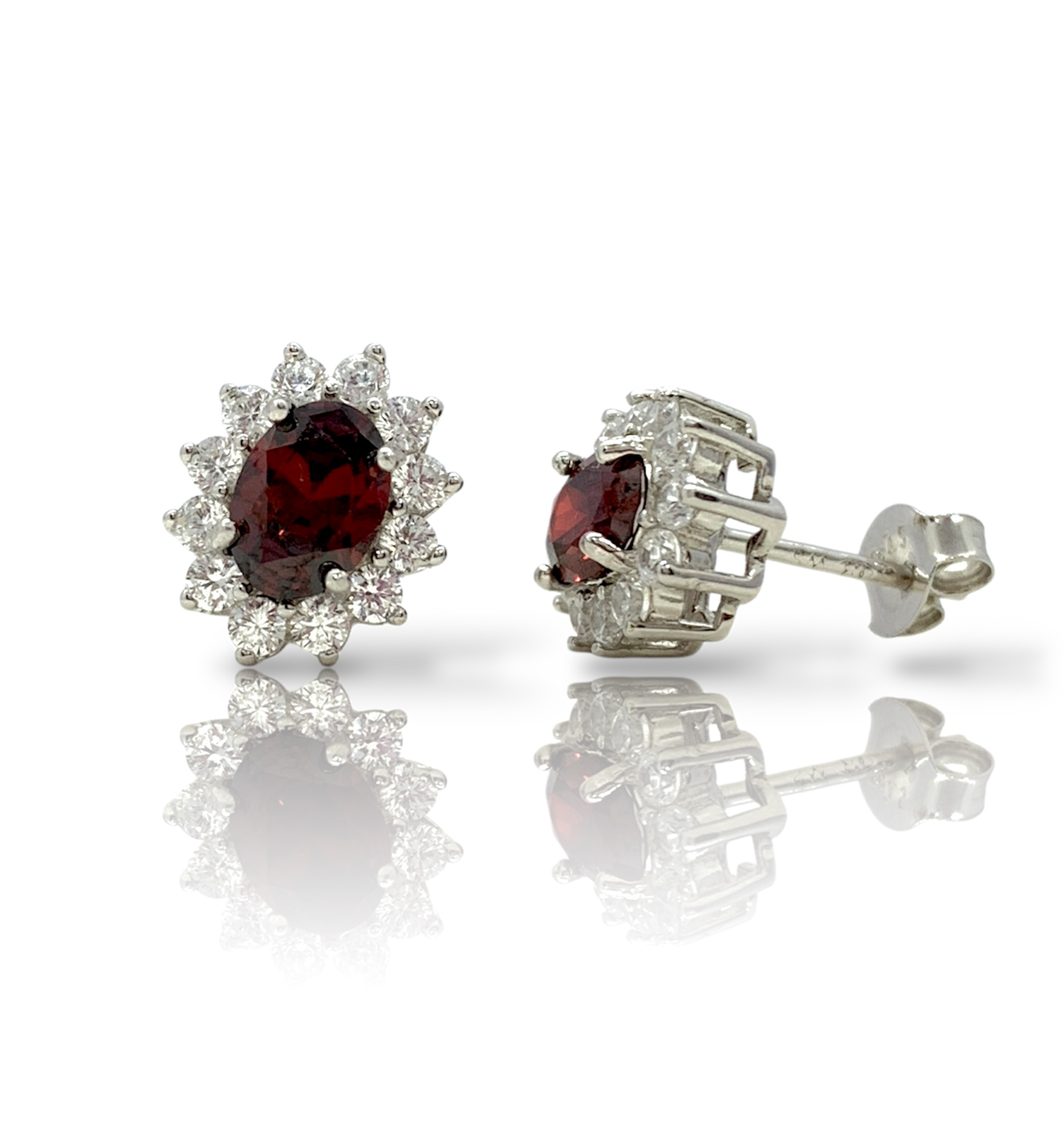 Orecchini granato sintetico con giro scintillante