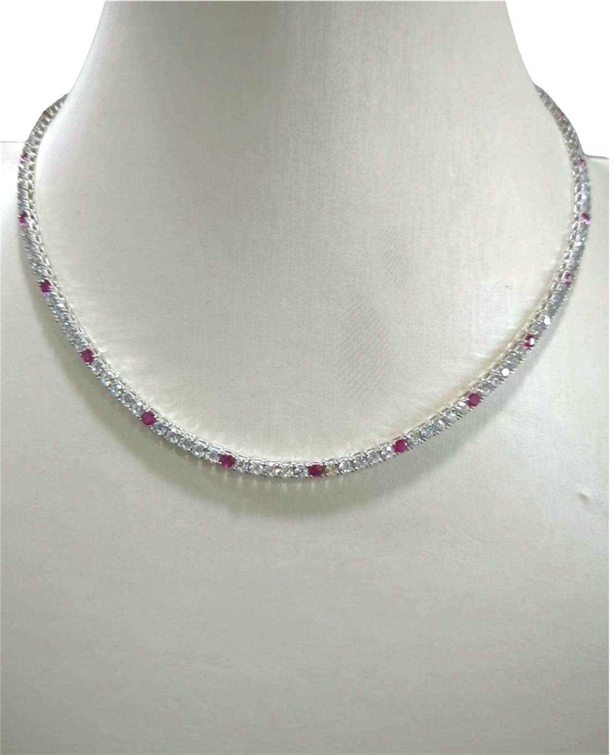 Collana tennis bicolore bianca e rossa