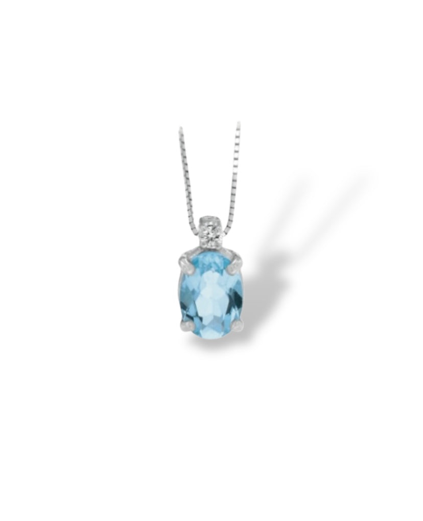 COLLANA PENDENTE ACQUAMARINA NATURALE 0,40CT E DIAMANTE 0.01 CT