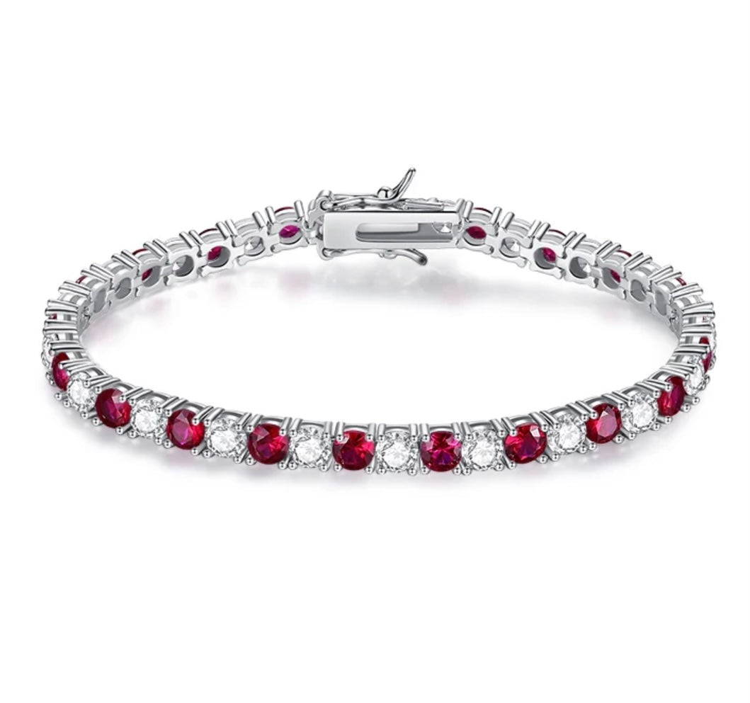 Bracciale tennis con nano cristalli rosso e bianco alternati