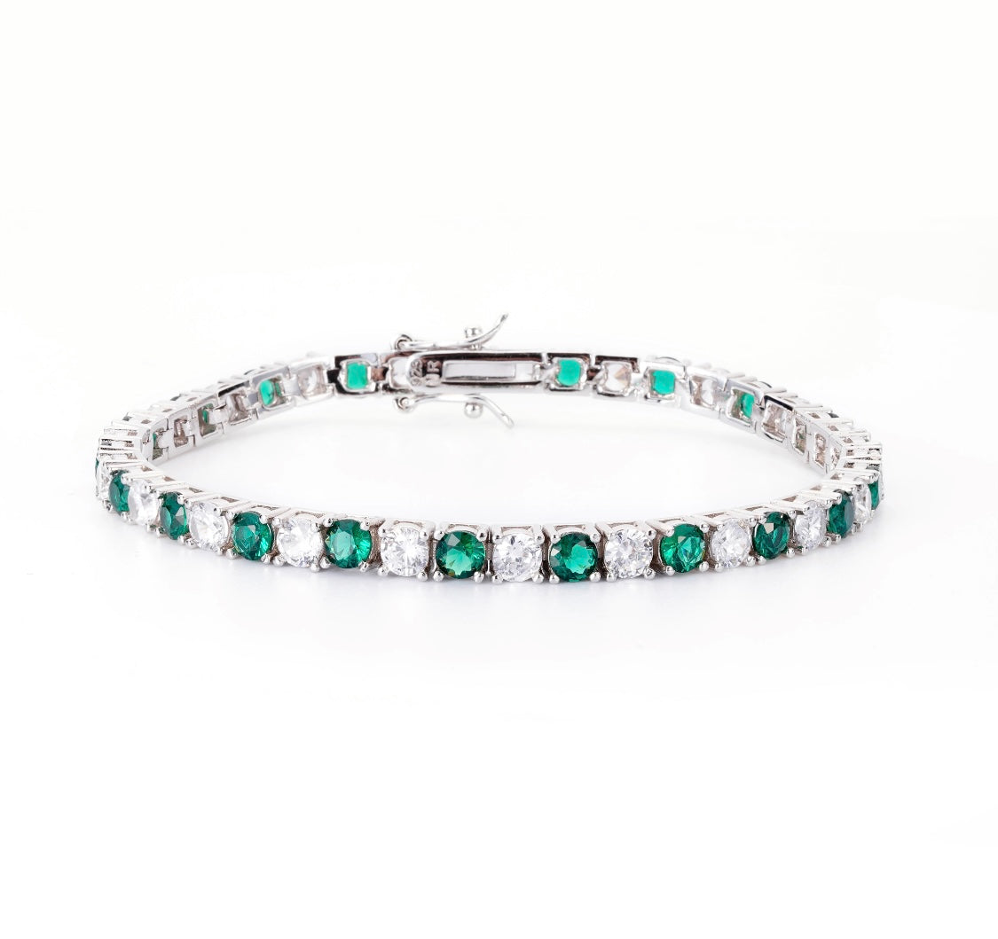 Bracciale tennis con nano cristalli bianchi e verdi