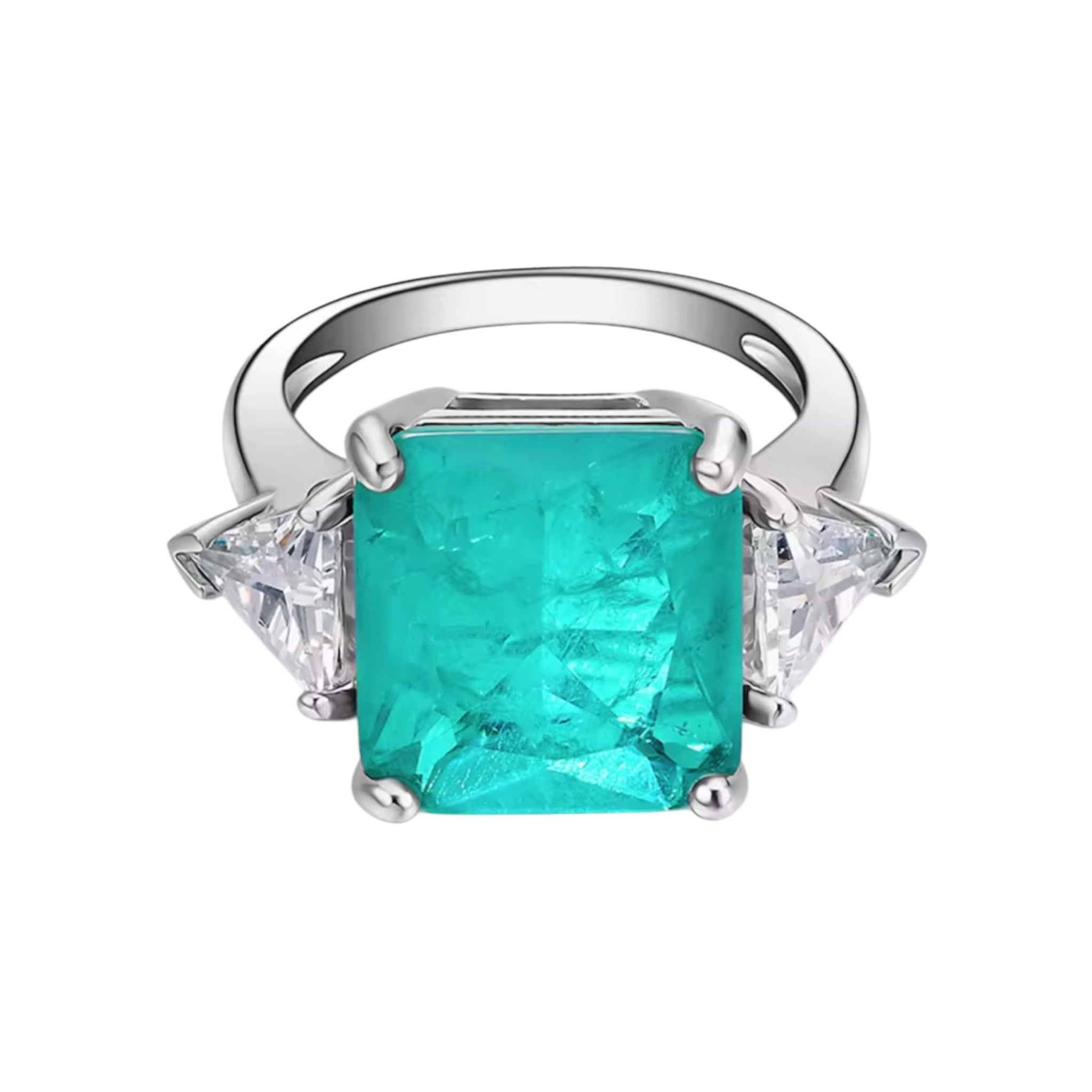 Anello Paraiba sintetica con triangoli luminosi