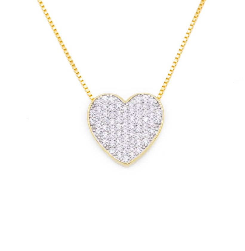 Collana a cuore full pavé con catena passante - Shine Gioielli