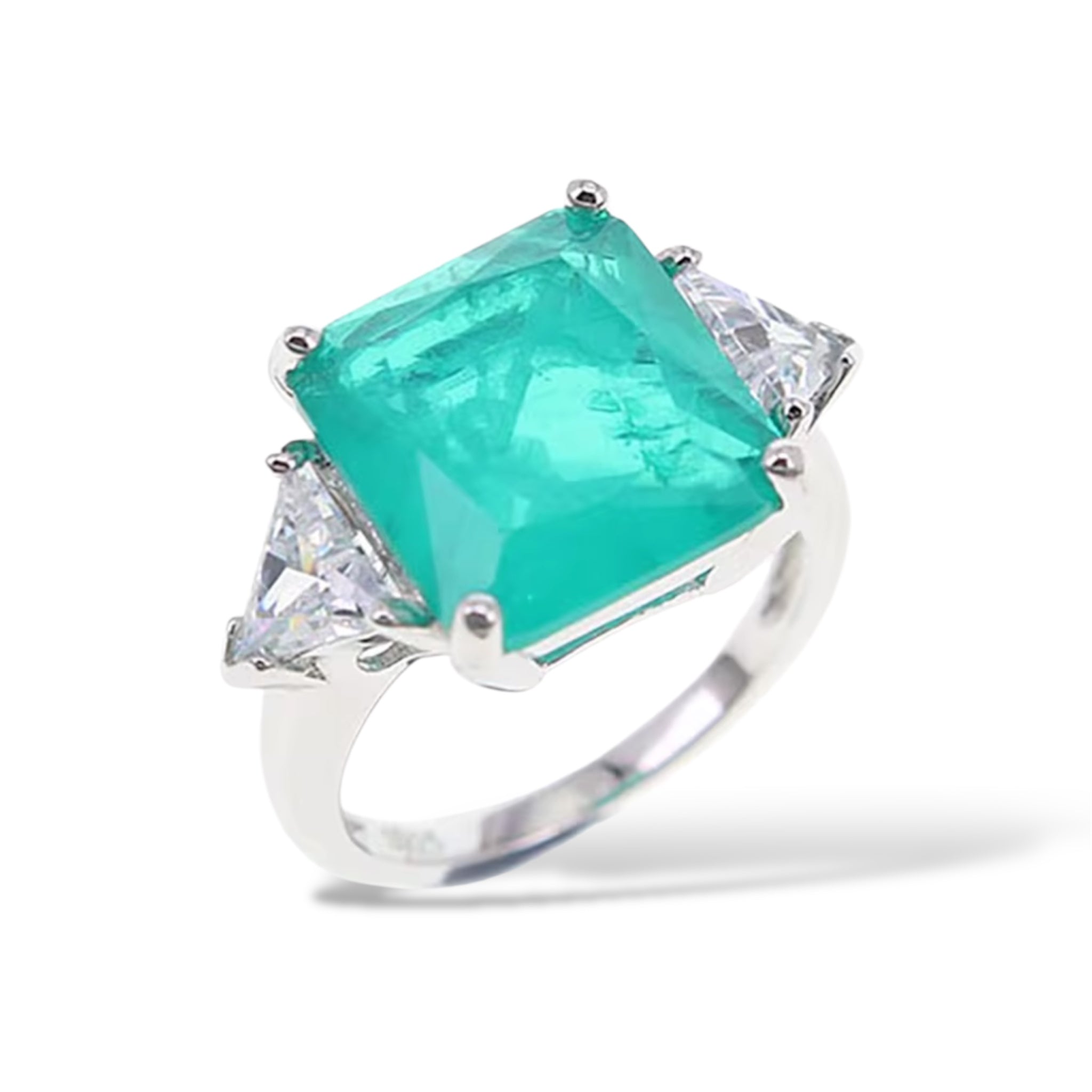 Anello Paraiba sintetica con triangoli luminosi