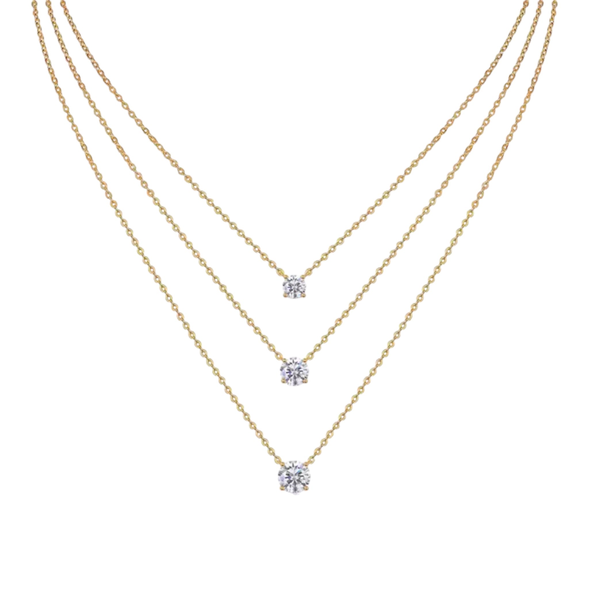 Tris di collane con punto luce in moissanite