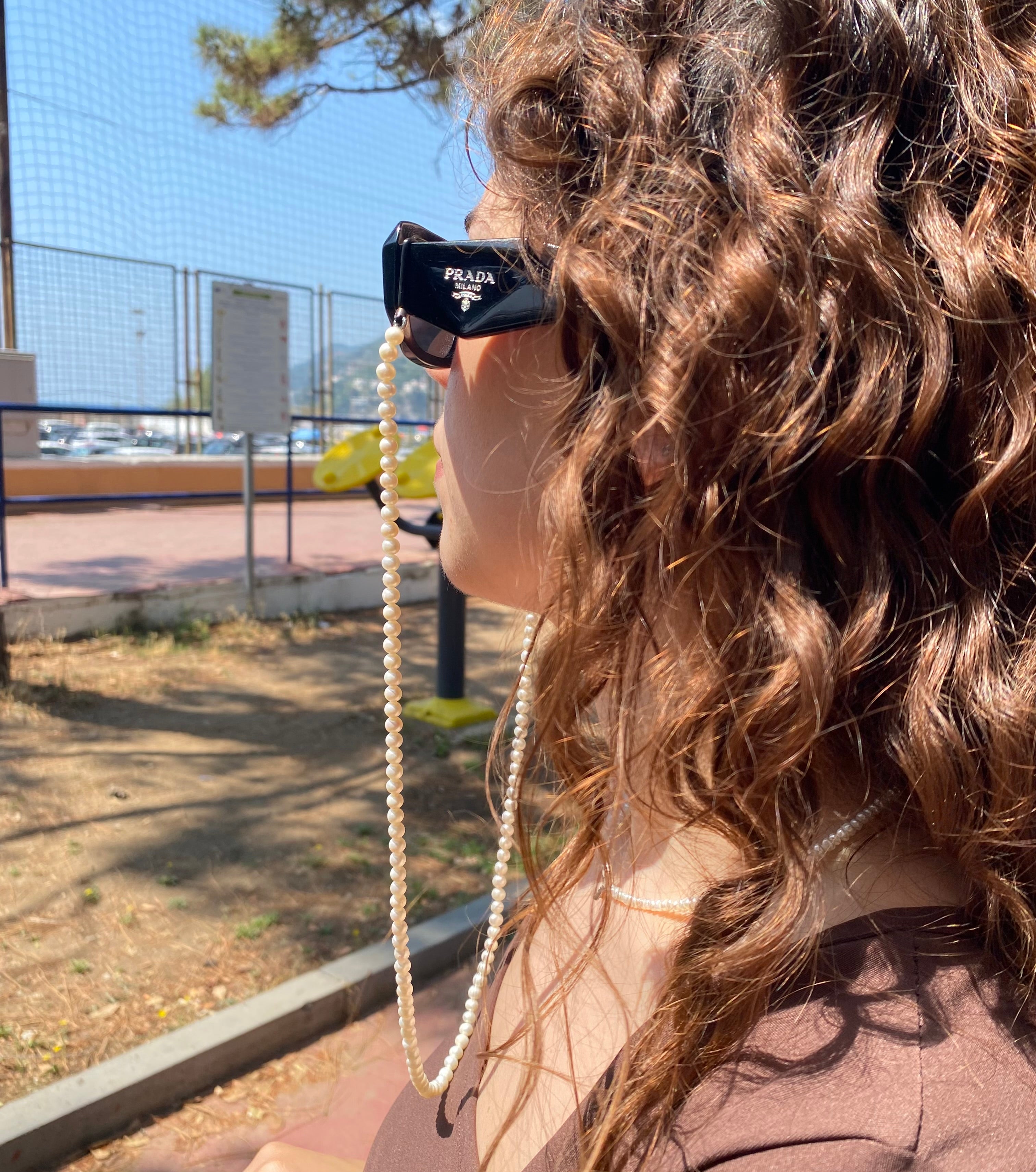 Catena porta occhiali in perle di fiume naturali