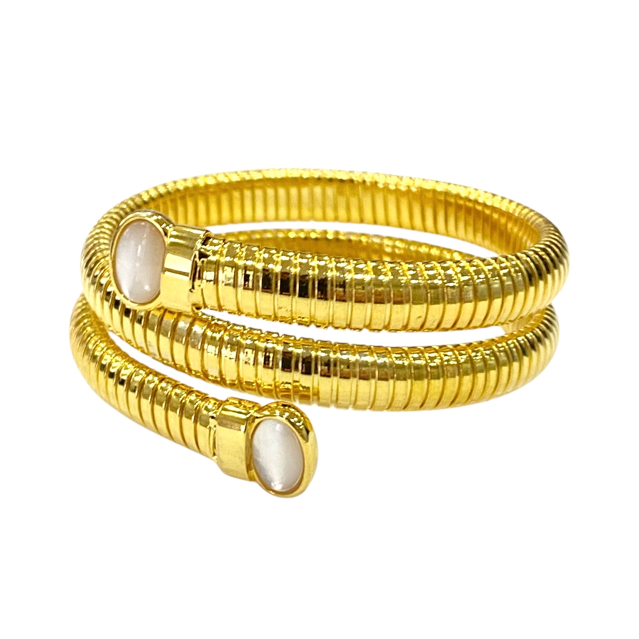 Bracciale tubogas a tre giri con inserti in madreperla