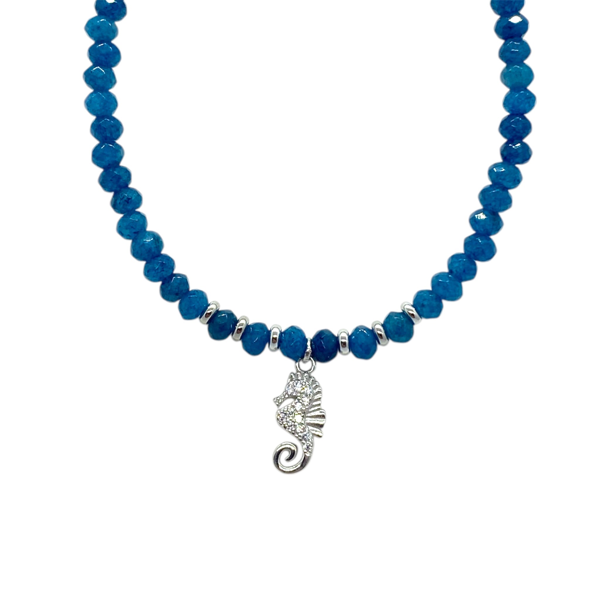 Collana con pietre naturali di quarzo e cavalluccio Marino luminoso
