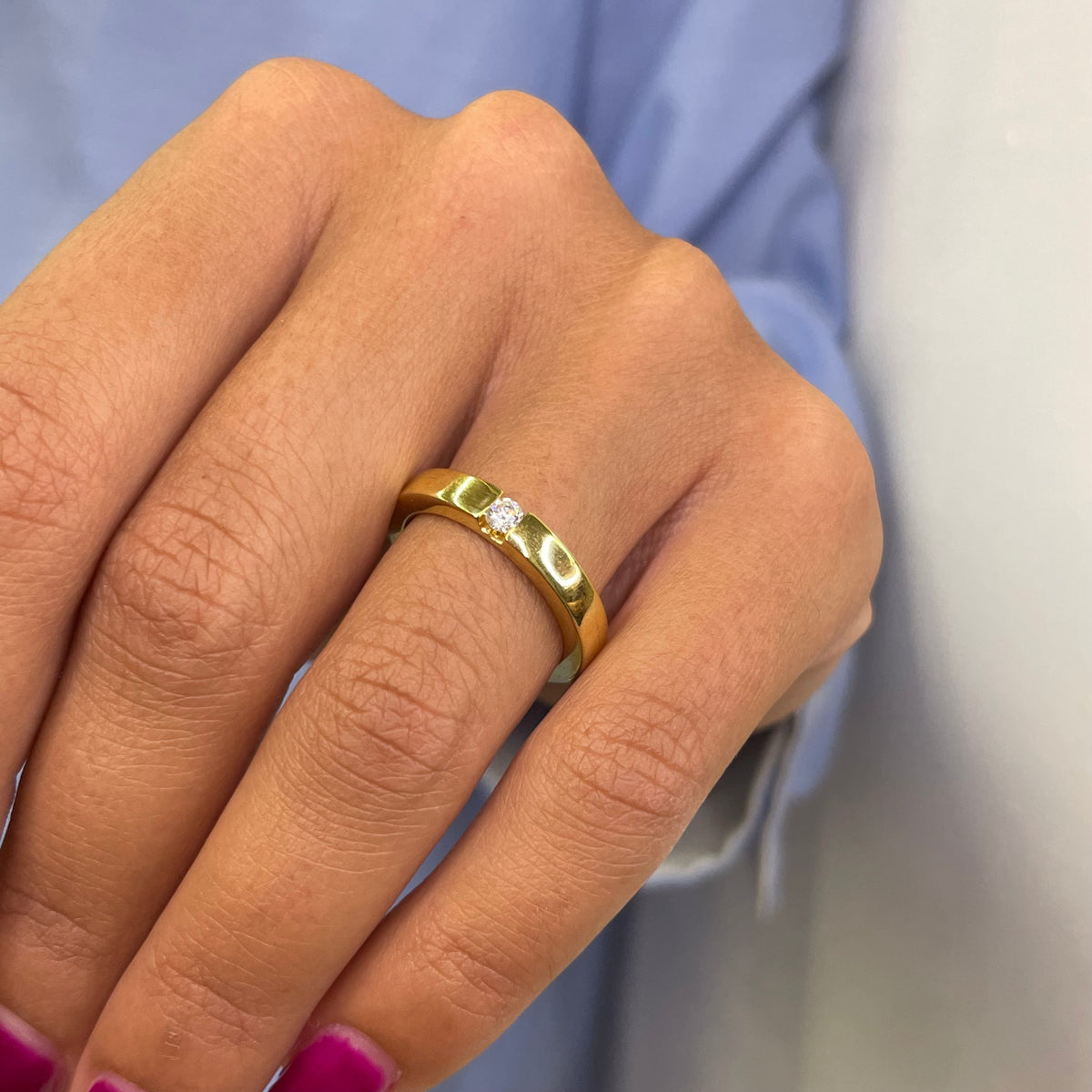 Fede nuziale in oro giallo con diamante 3mm