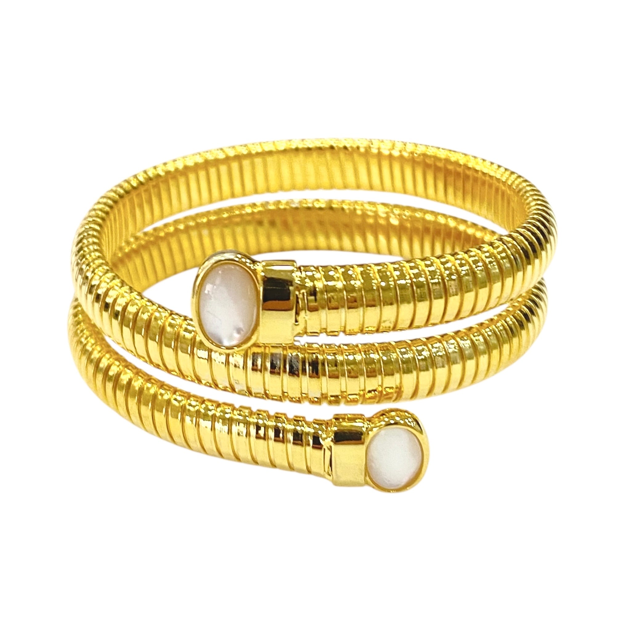 Bracciale tubogas a tre giri con inserti in madreperla