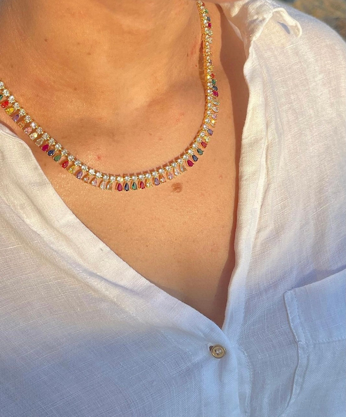 Tennis necklace with Raimbow pendants